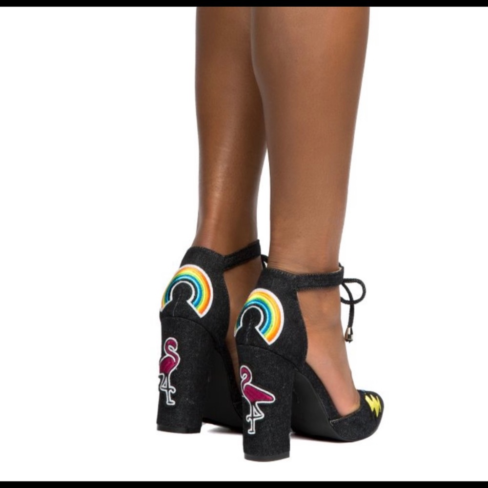 Patchwork Denim Heels - image 3
